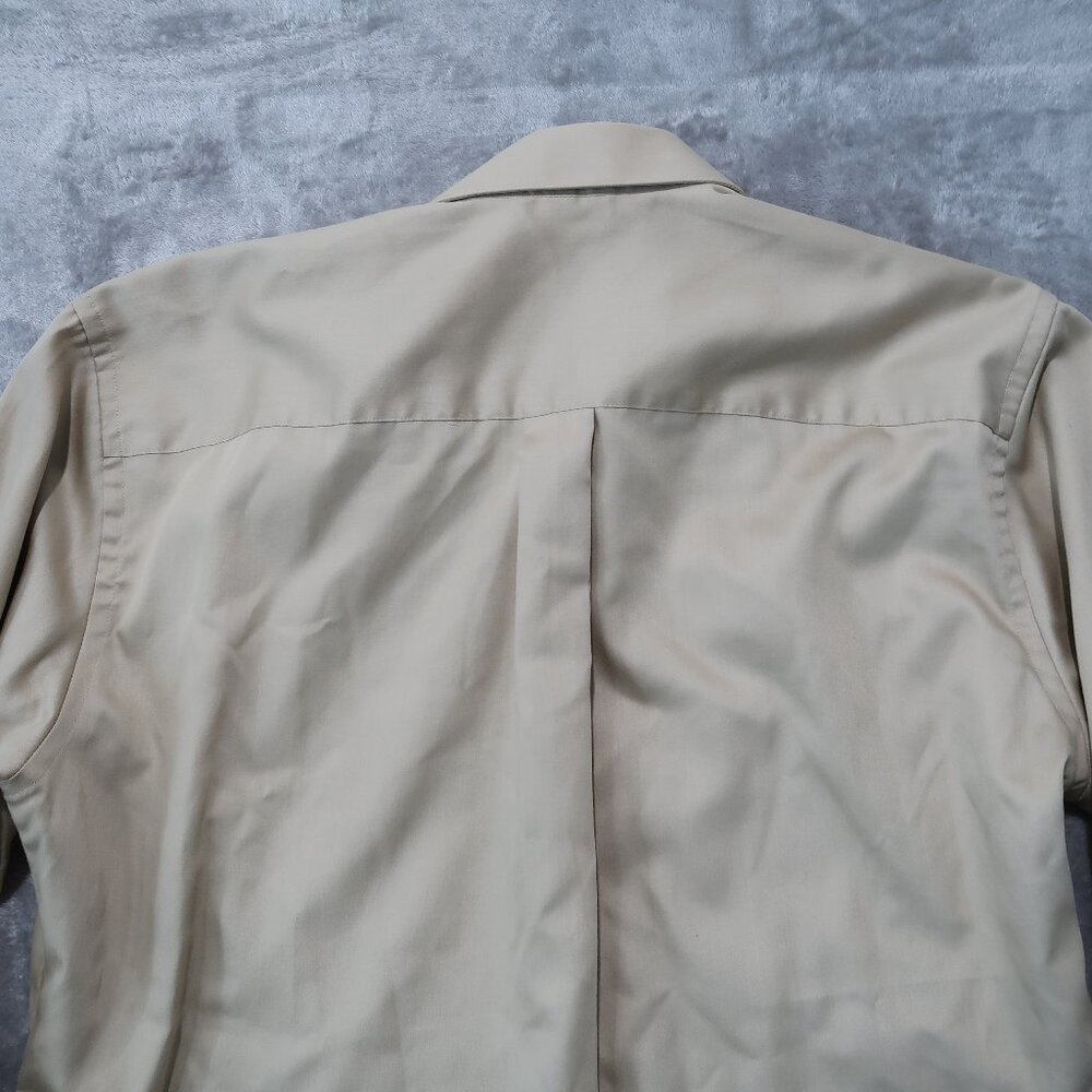 Geoffrey Beene Fitted Button Down Mens Wrinkle Free Sateen Shirt Cream Tan XL - Picture 5 of 12